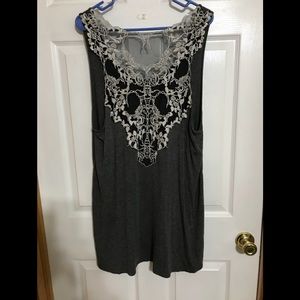 Dark Grey Tank Top with lace open back.